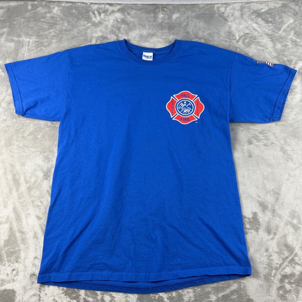 Collectible Gildan T-Shirt Mens L Ultra Cotton Blue Vail Fire Staff Graphic EUC